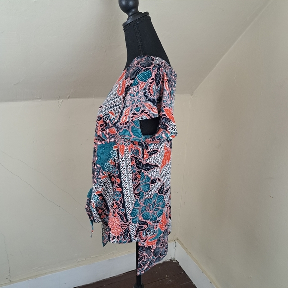 Label Rachel Roy Women's Floral Short Sleeve Tie Front Textured Blouse Size M - Picture 3 of 11